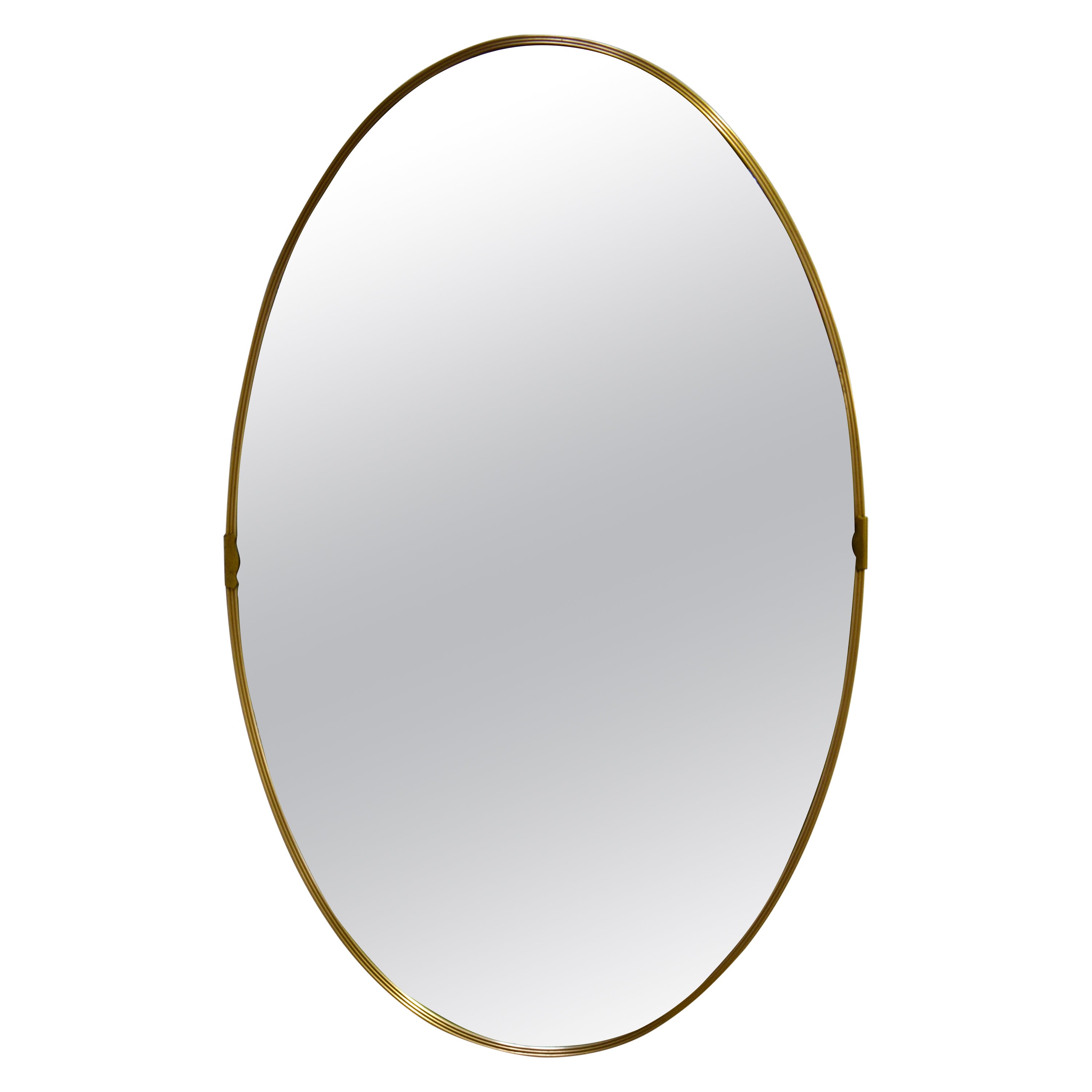 XL 1950s Gio Ponti Era Mid-Century Modern Italian Brass Oval Wall Mirror (Miroir mural ovale en laiton) en vente