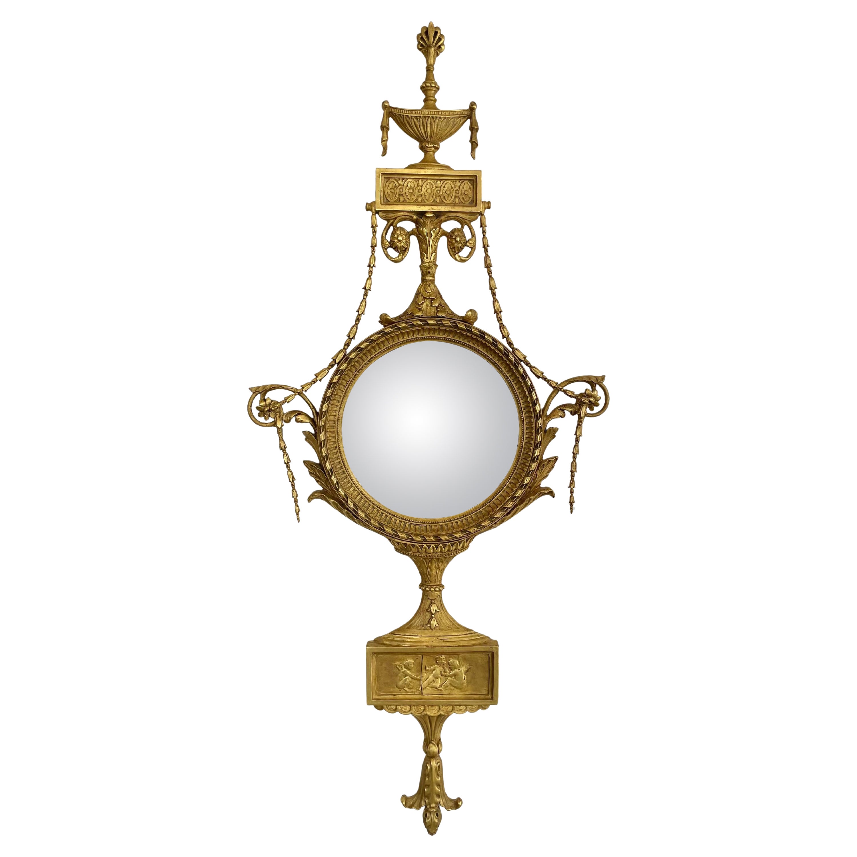 Adams Style Giltwood Convex Mirror For Sale