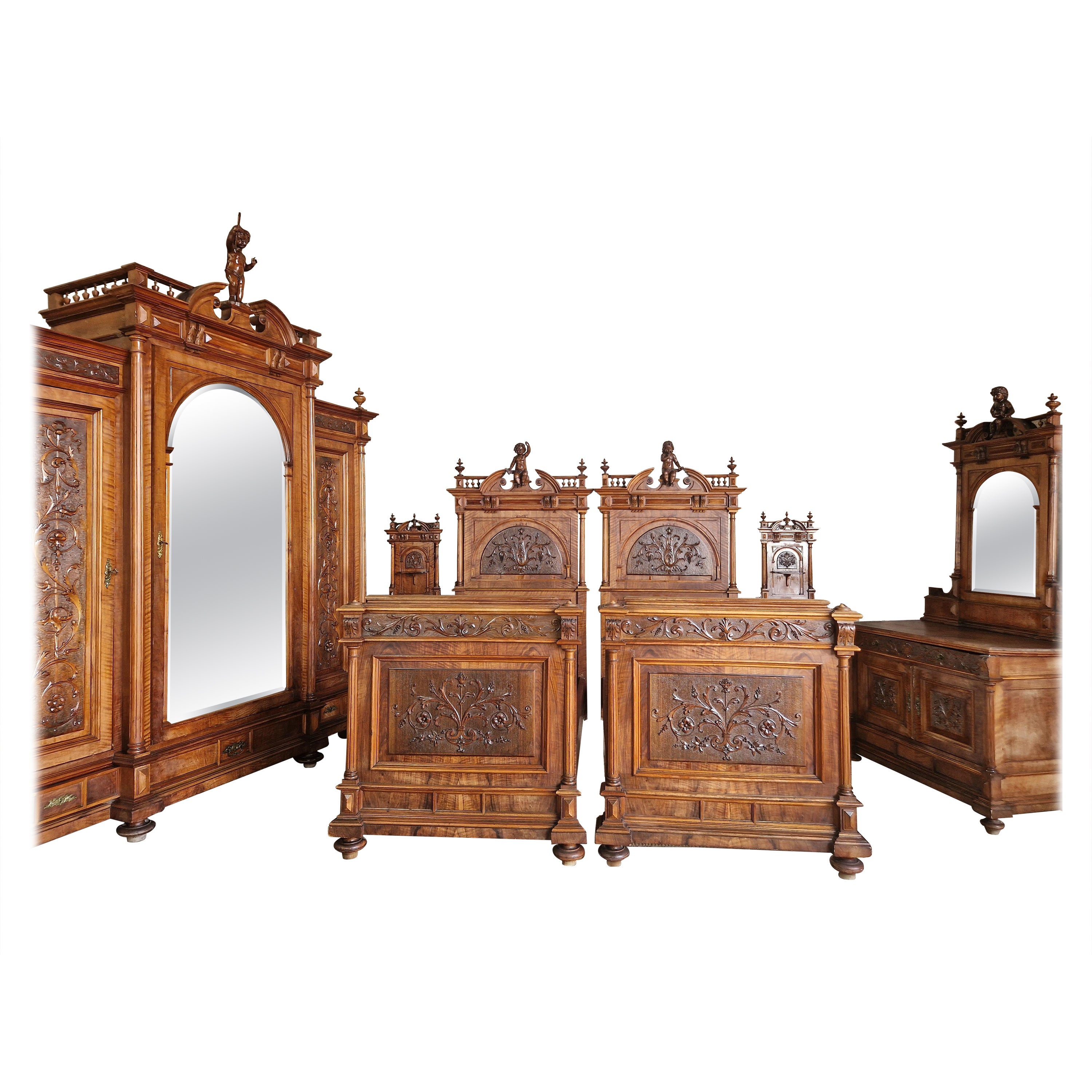 Antique Italian Renaissance Bedroom Set 5 Pieces