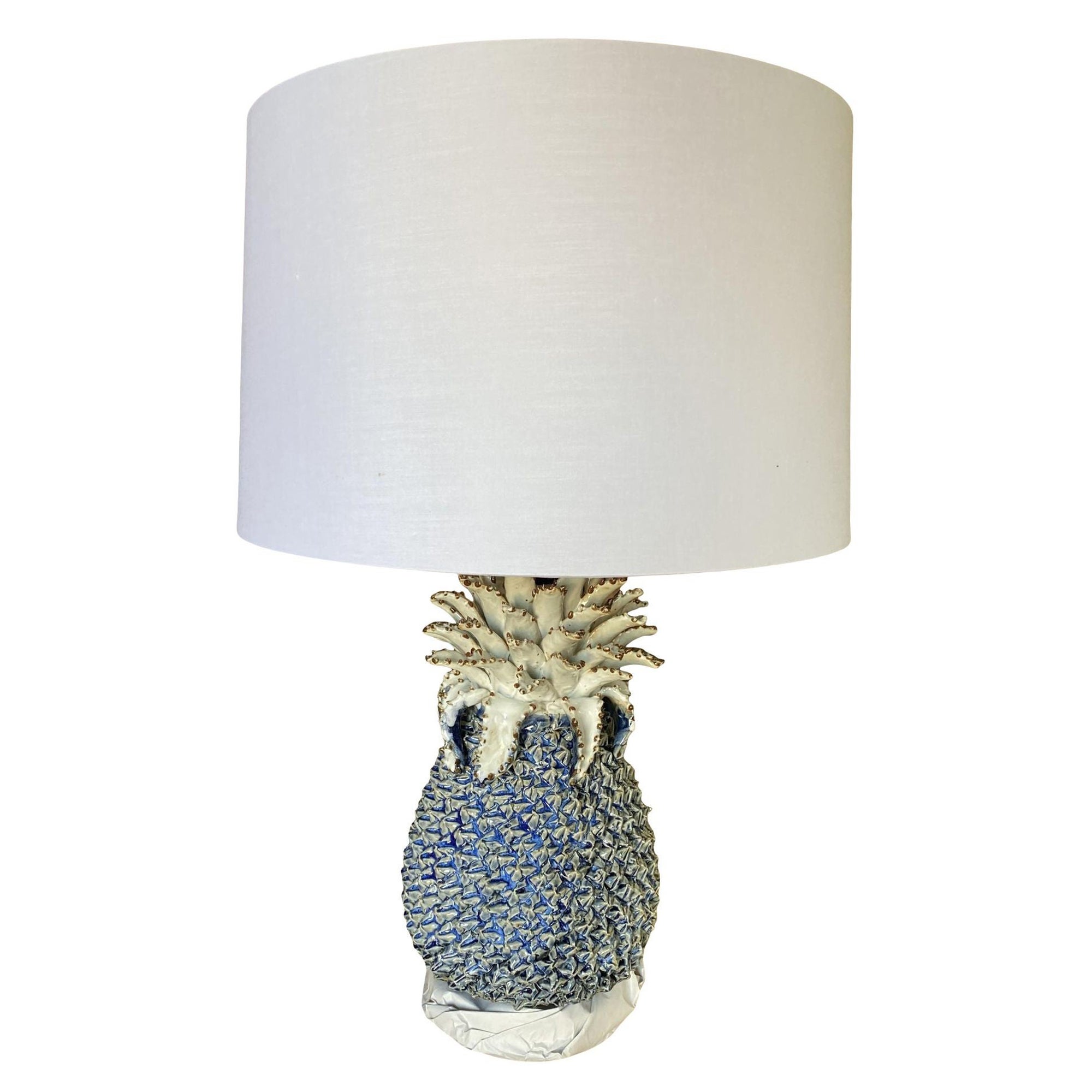 Modern Ceramic Pineapple Lamp With Large Shade W/ Shade For Sale