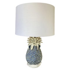 Vintage Modern Ceramic Pineapple Lamp With Large Shade W/ Shade