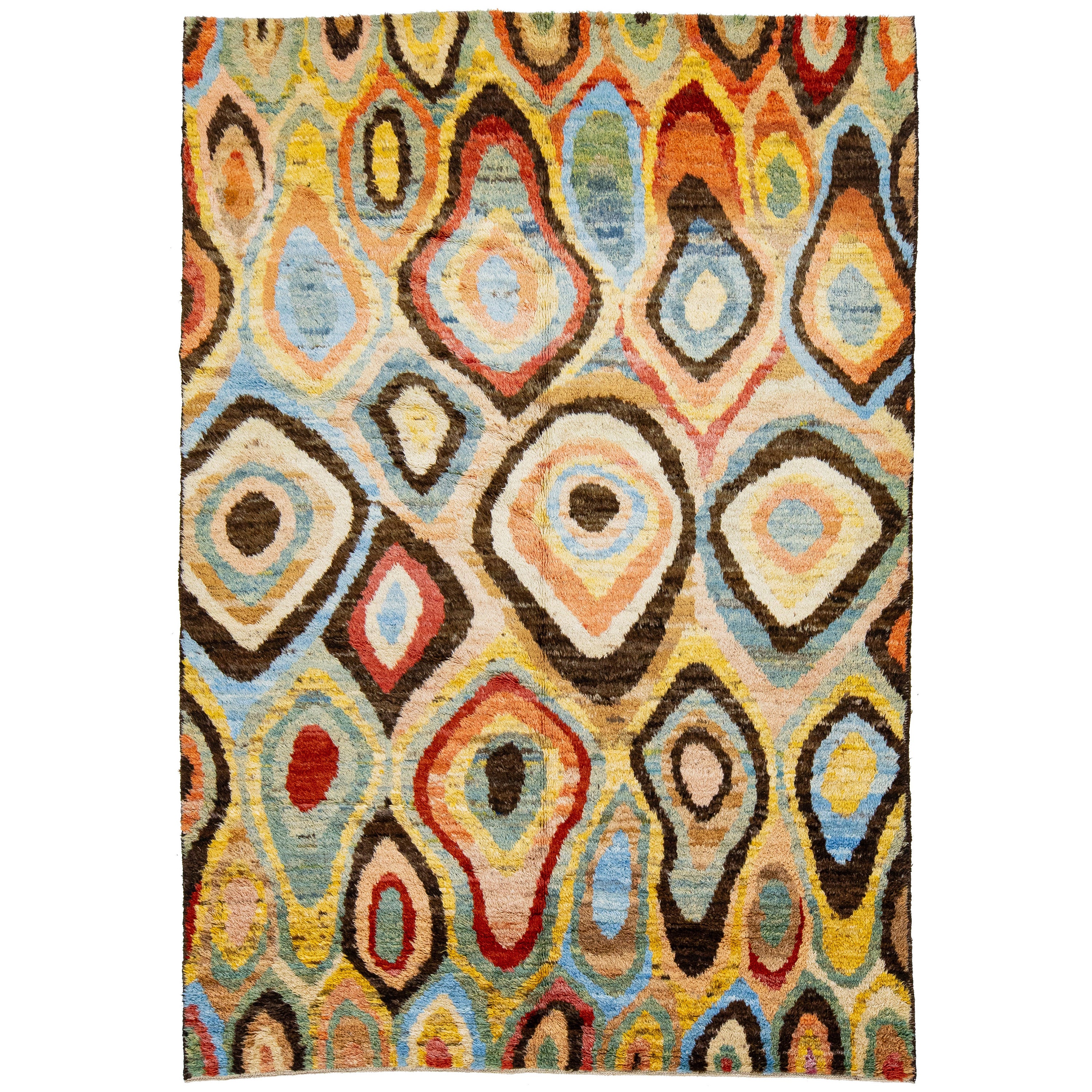 Contemporary Handmade Moroccan-Style Wool Rug In Multicolor by Apadana For Sale