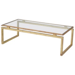 French Mid-Century Modern Coffee Table Gilt Iron Base, Glass Top c1960's-1970's