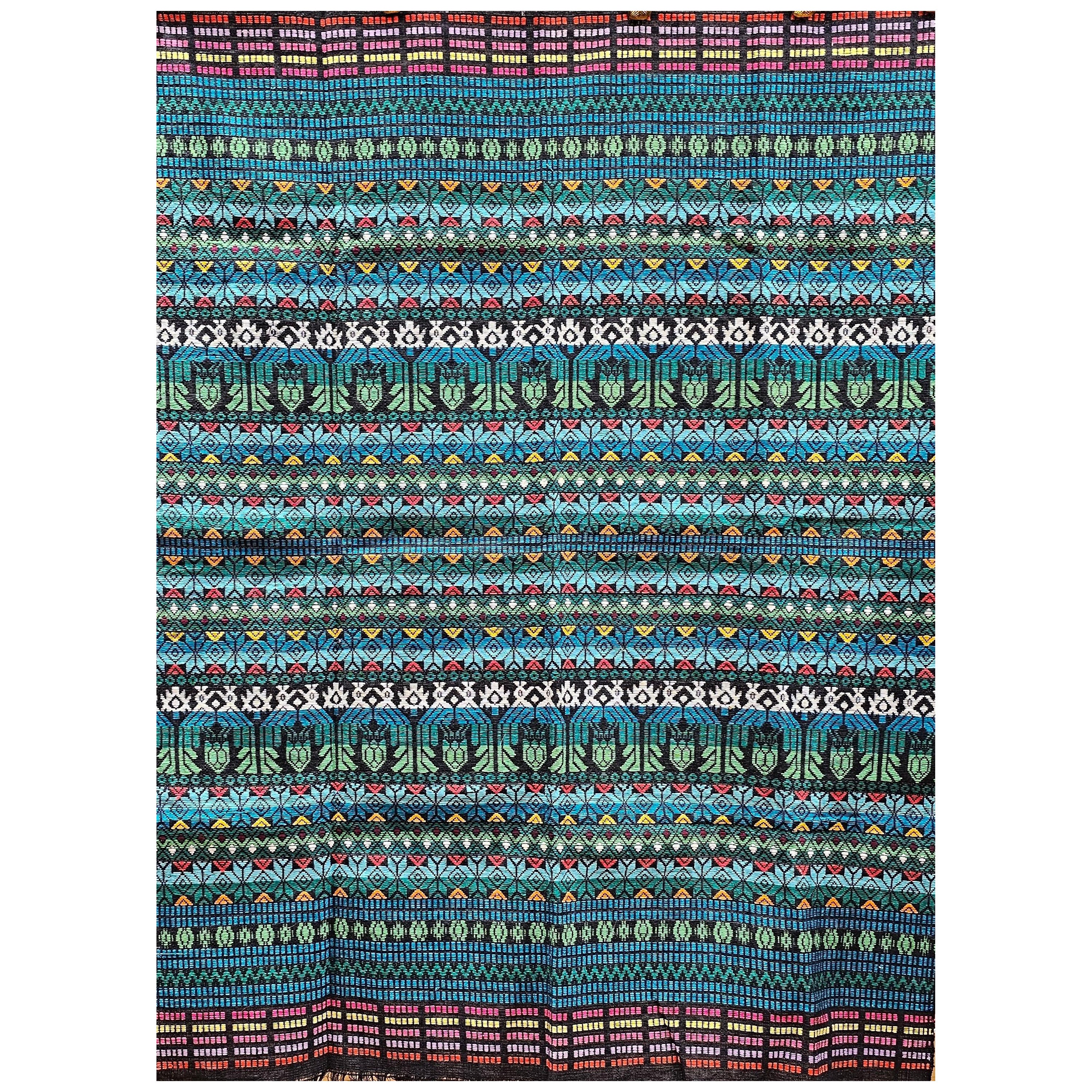 Vintage South American Hand-woven Textile Panel in Green, Blue, Red, Black For Sale