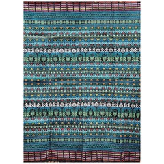 Südamerikanische handgewebte Textiltafel aus handgewebtem Textil in Grün, Blau, Rot, Schwarz und Schwarz