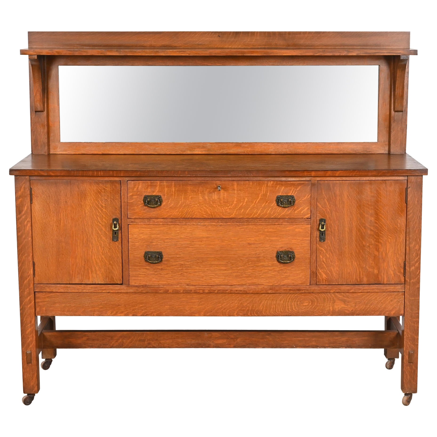 Lifetime Furniture Antique Mission Oak Arts & Crafts Sideboard or Bar Cabinet For Sale