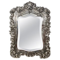 Antique French Louis XV Silver Mirror with Beveling, Circa 1880.