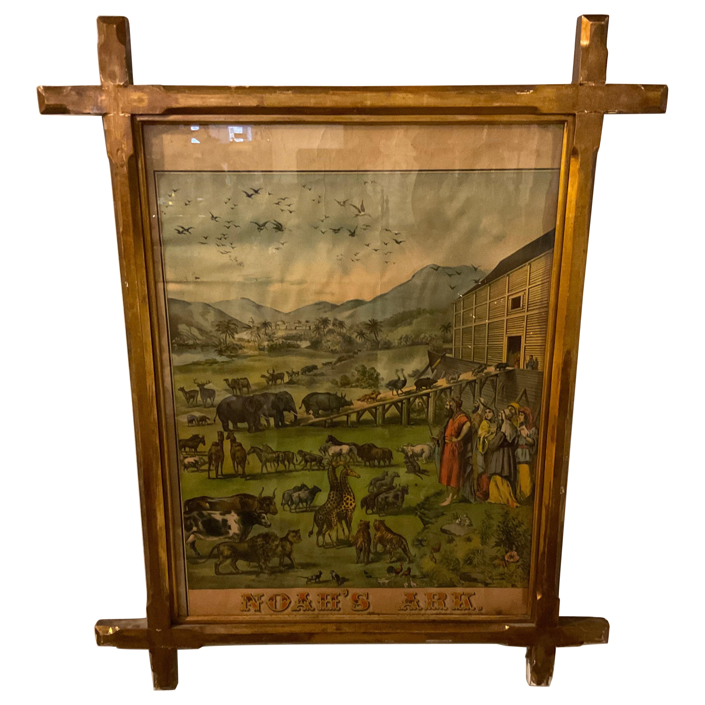 1880s Noah’s Ark Print In Gilt Wood Frame For Sale