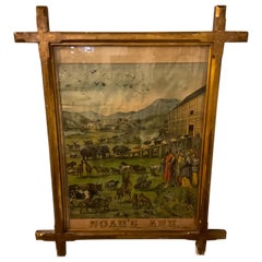Gravure de l'Arche de Noé des années 1880 dans un cadre en Wood Wood doré