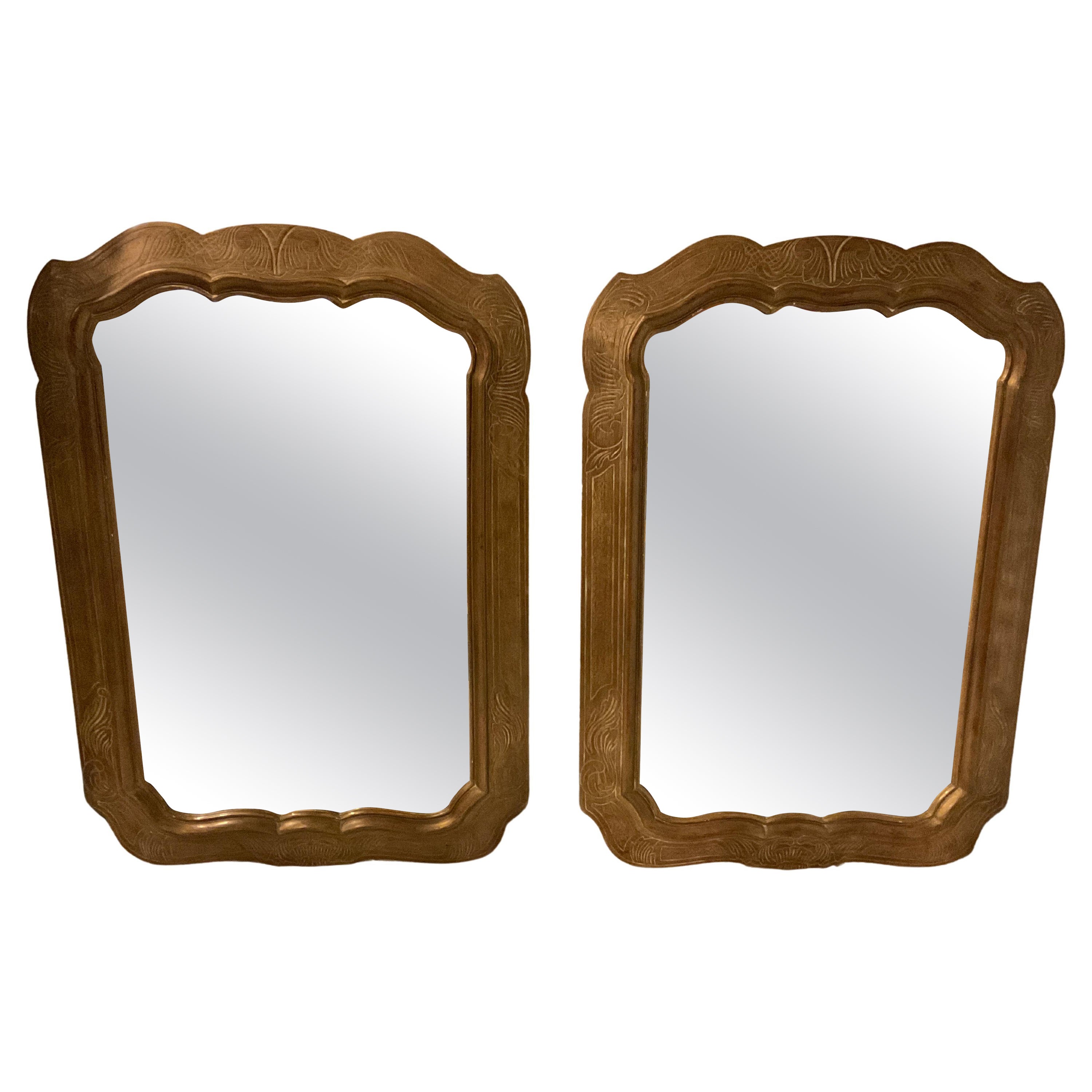 Pair Of 1950s Decorative Wood Mirrors For Sale