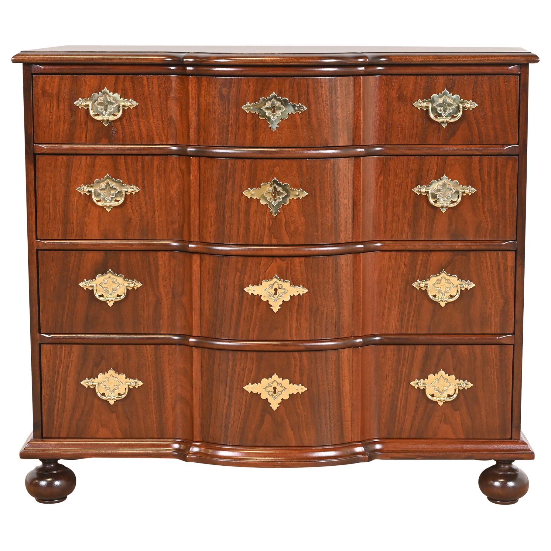 Baker Furniture William & Mary Walnut Chest of Drawers, Newly Refinished For Sale