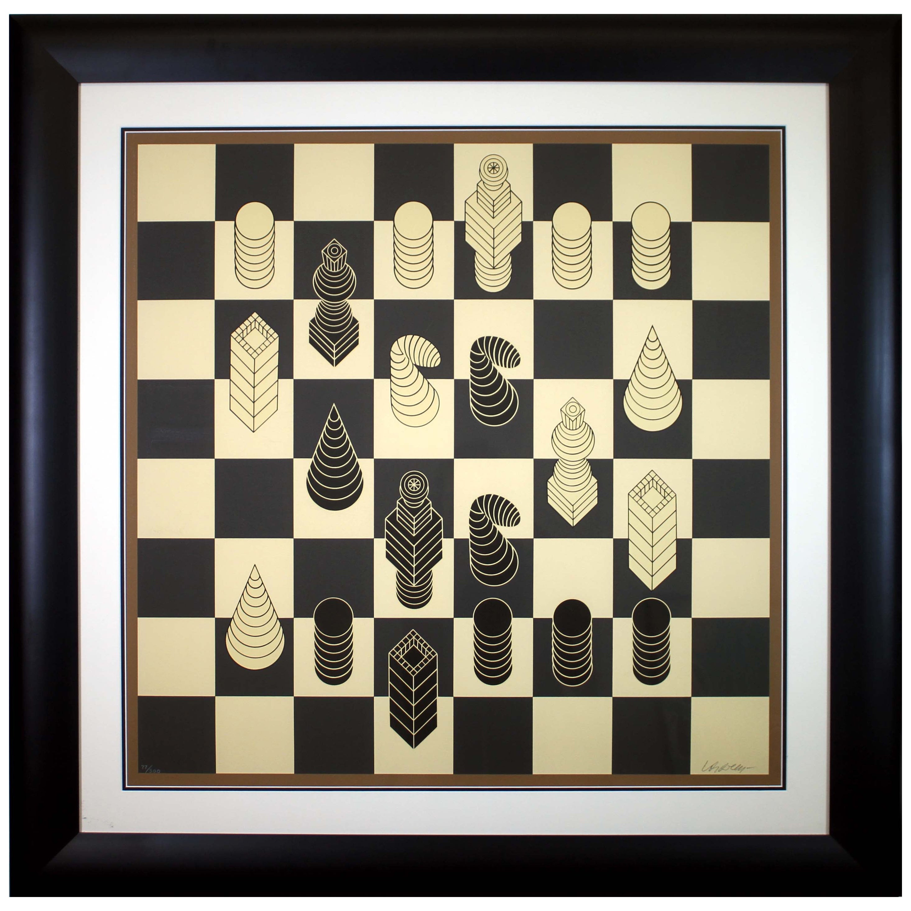Victor Vasarely Chessboard Signed Op Art Modern Silkscreen 146/300 Framed 1975