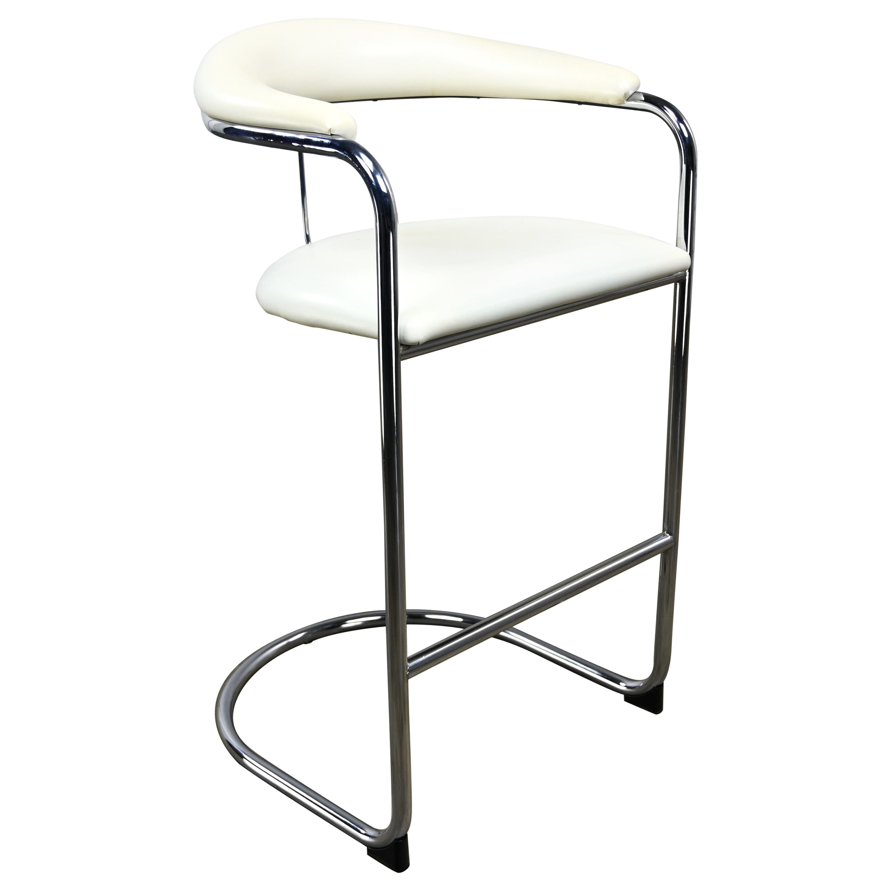 Thonet Bauhaus Freitragender Barhocker Anton Lorenz, Weiß Vinyl & Chrom Modell SS33 im Angebot