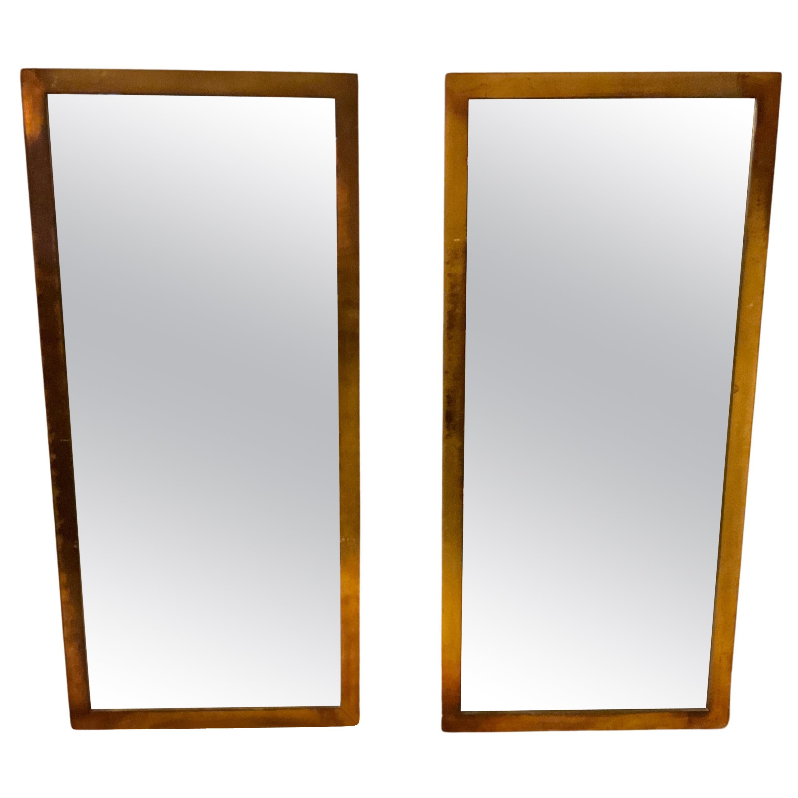 Pair of 1960s Gold Metallic Finish Wood Mirrors For Sale