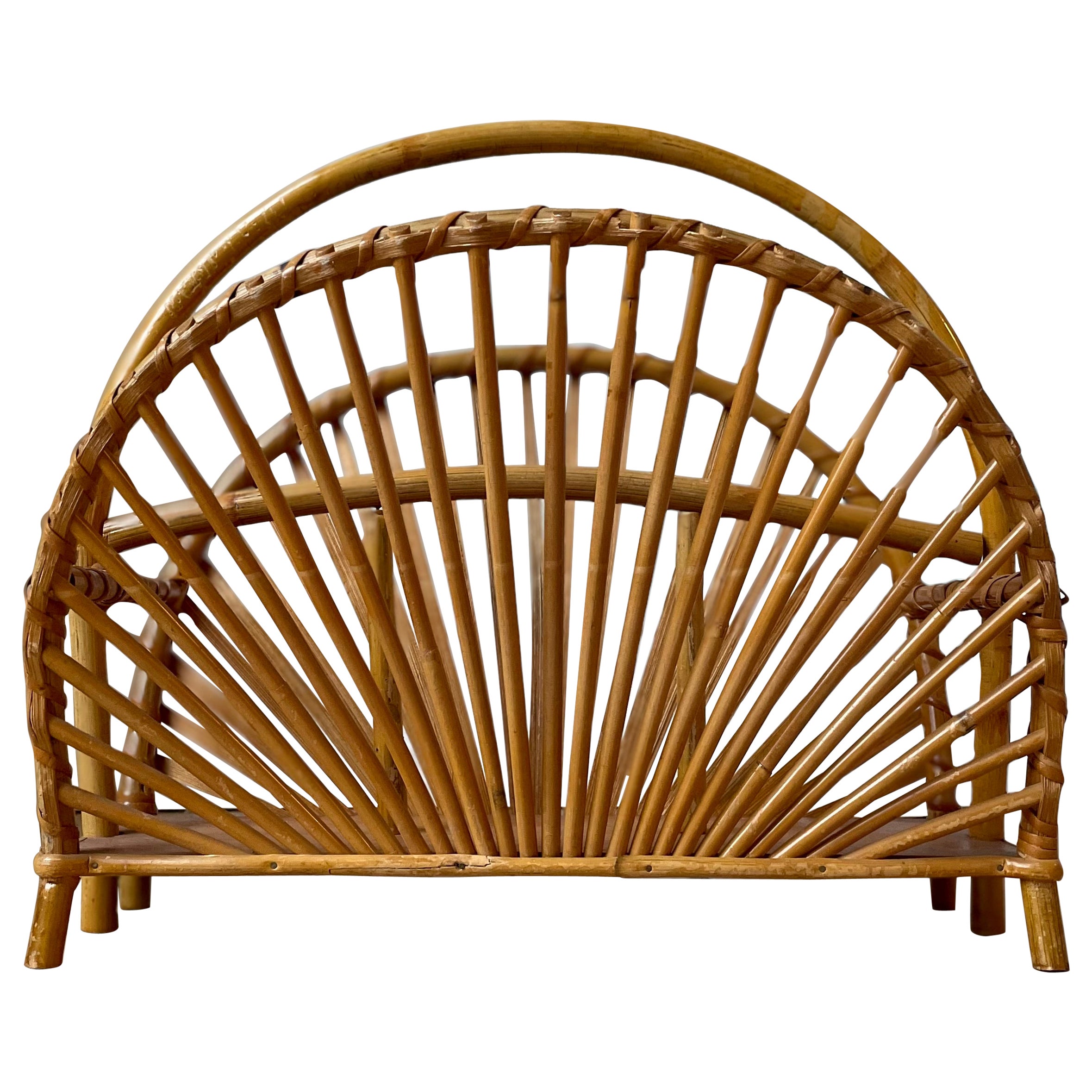 Vintage Bamboo Wood Magazine Rack, 1970s For Sale