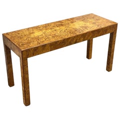 Used Italian Burl Wood Console Table - Burled Maple Parsons Style Entry Table