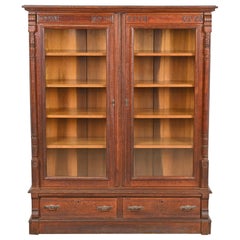 Antique Eastlake Victorian Carved Oak Bookcase, Circa 1880s