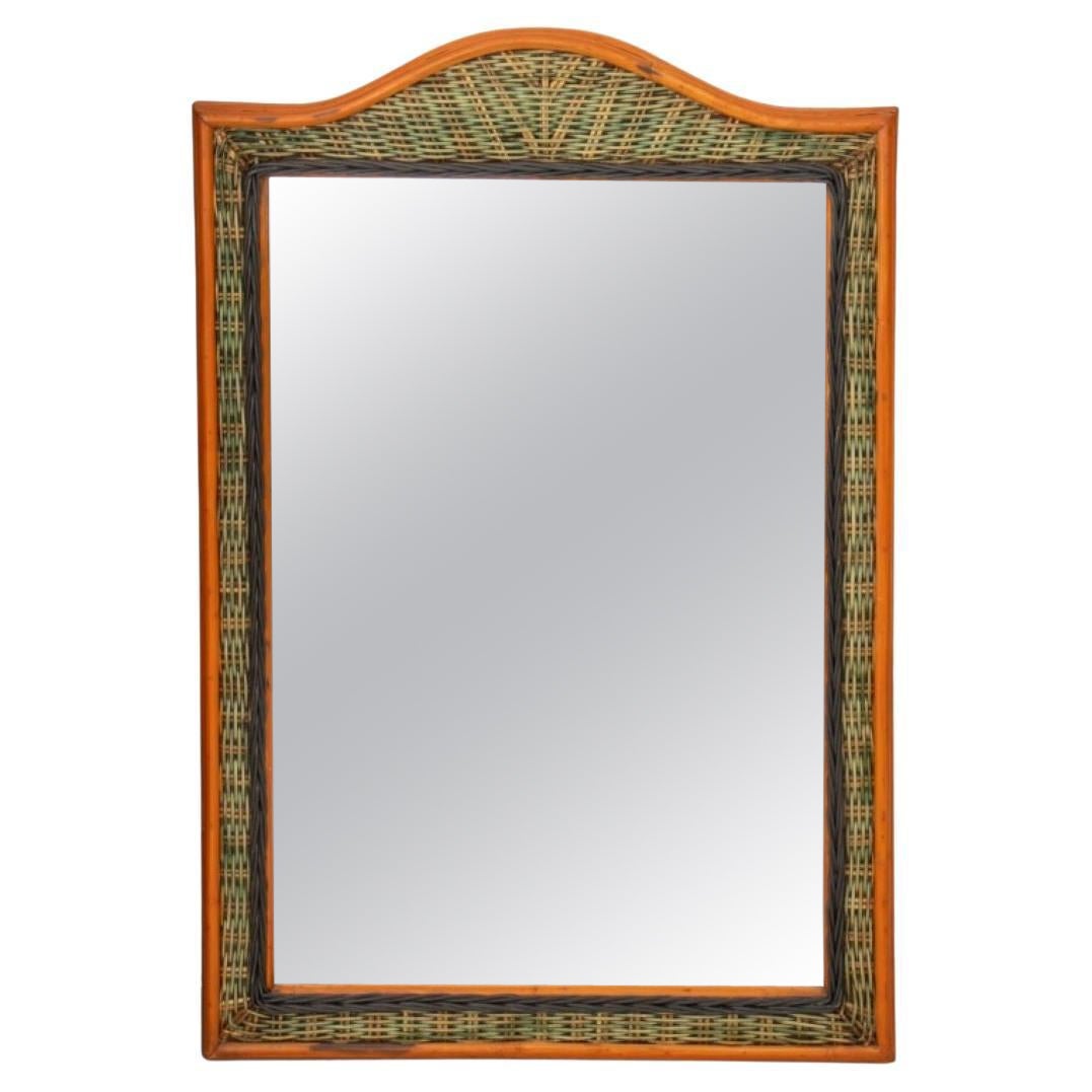 Polychromed Wicker Framed Mirror For Sale