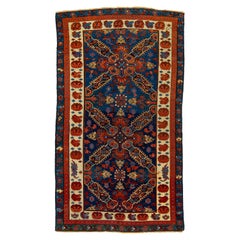 Antique Caucasian Seychour  Handmade Wool Rug in Navy Blue With Tribal Motif