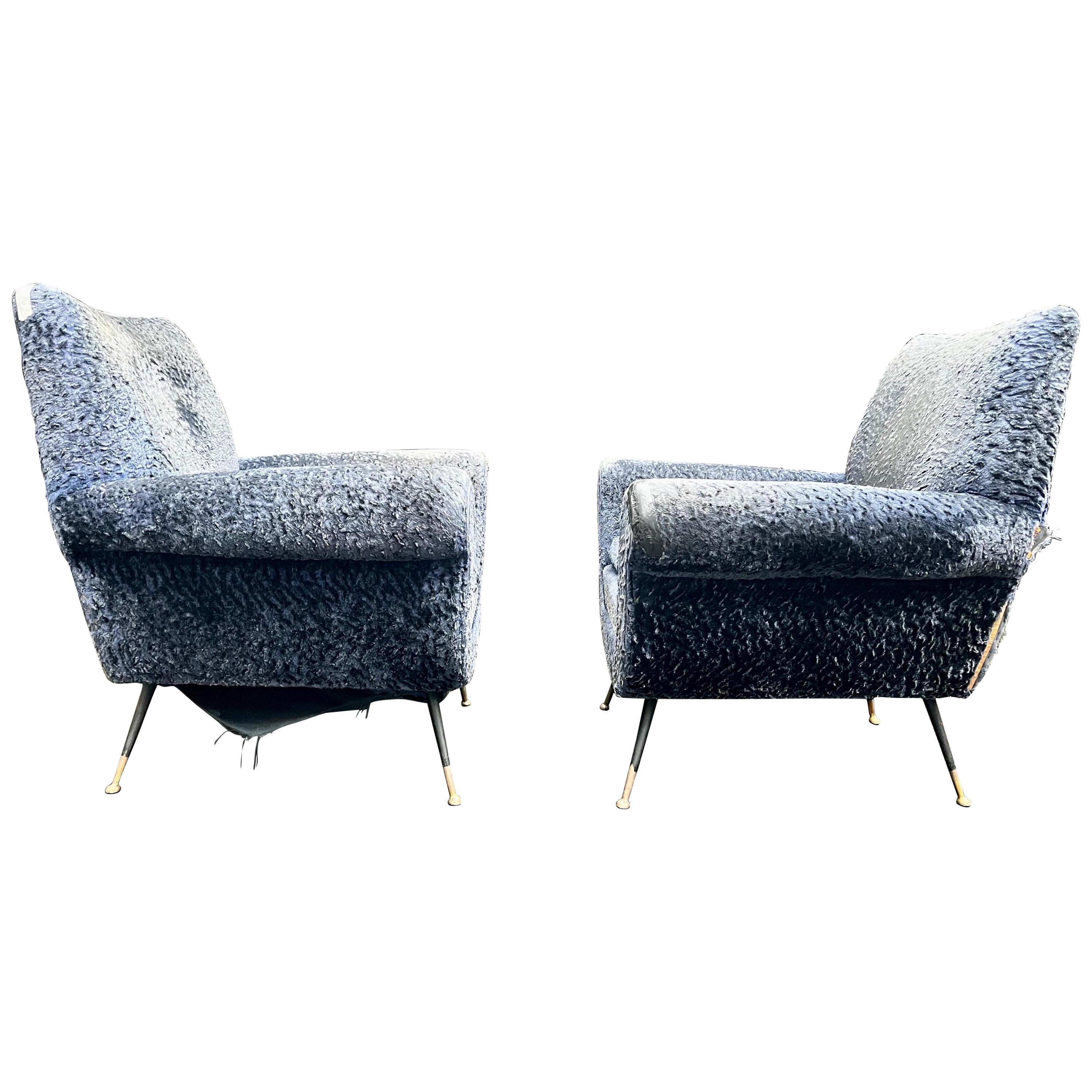 Pair of Gigi Radice Club Chairs for Minotti, c. 1950 (for restoration) For Sale