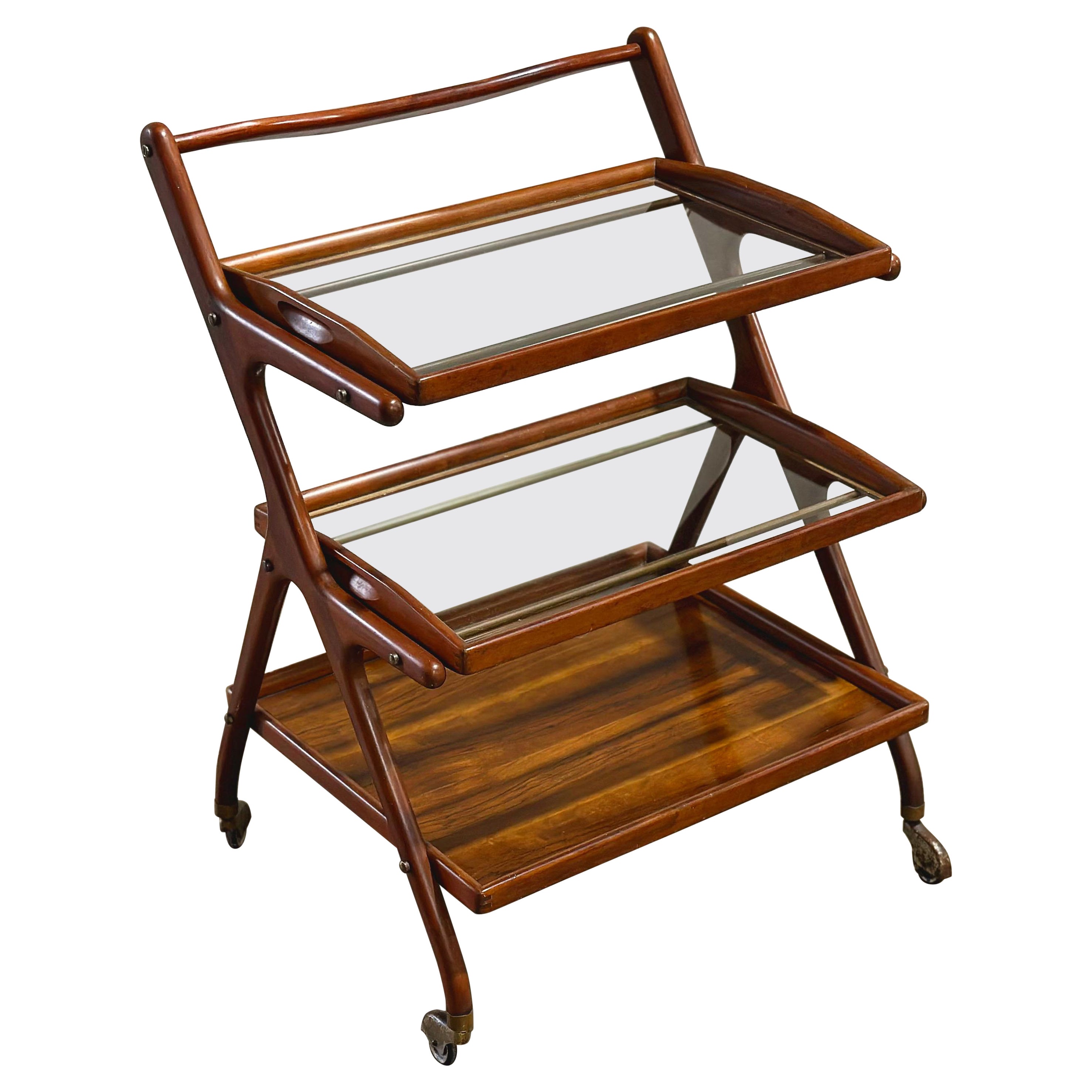 Mid Century Modern Serving Cart after Ico Parisi - Italy circa 1950s - Mahogany For Sale