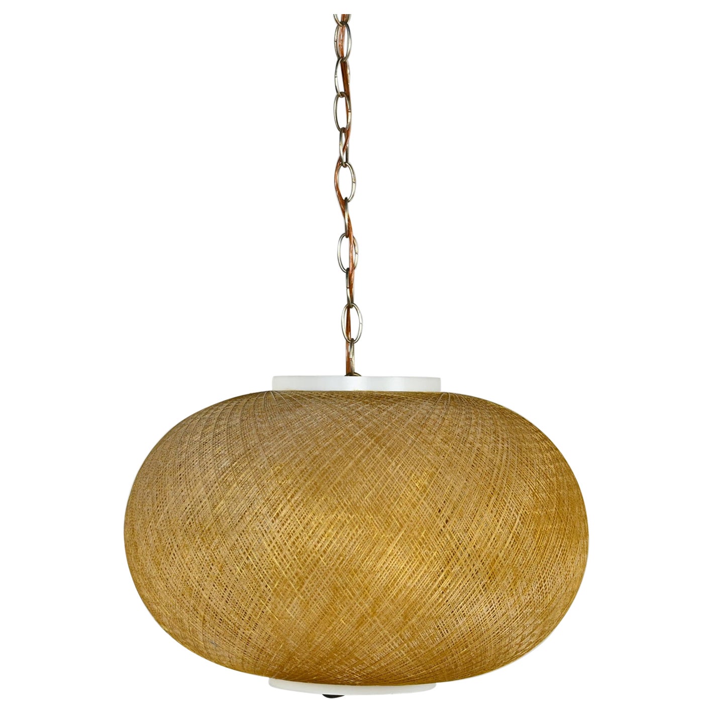 MCM Gold Spun Fiberglass String Swag Pendant Hanging Light Fixture or Lamp For Sale