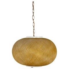 Vintage MCM Gold Spun Fiberglass String Swag Pendant Hanging Light Fixture or Lamp