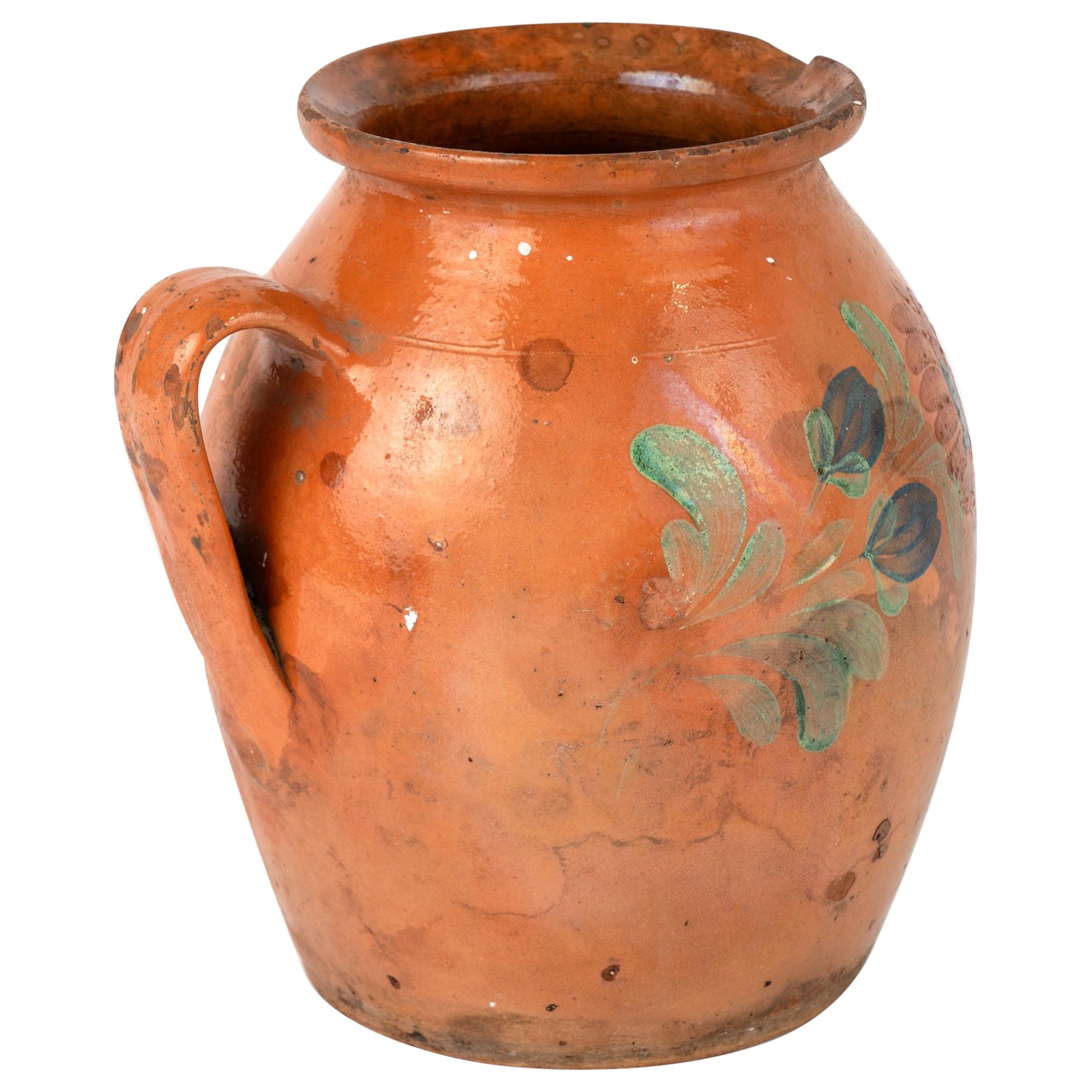 Hand Painted Earthenware Pitcher Pottery, circa 1900's For Sale