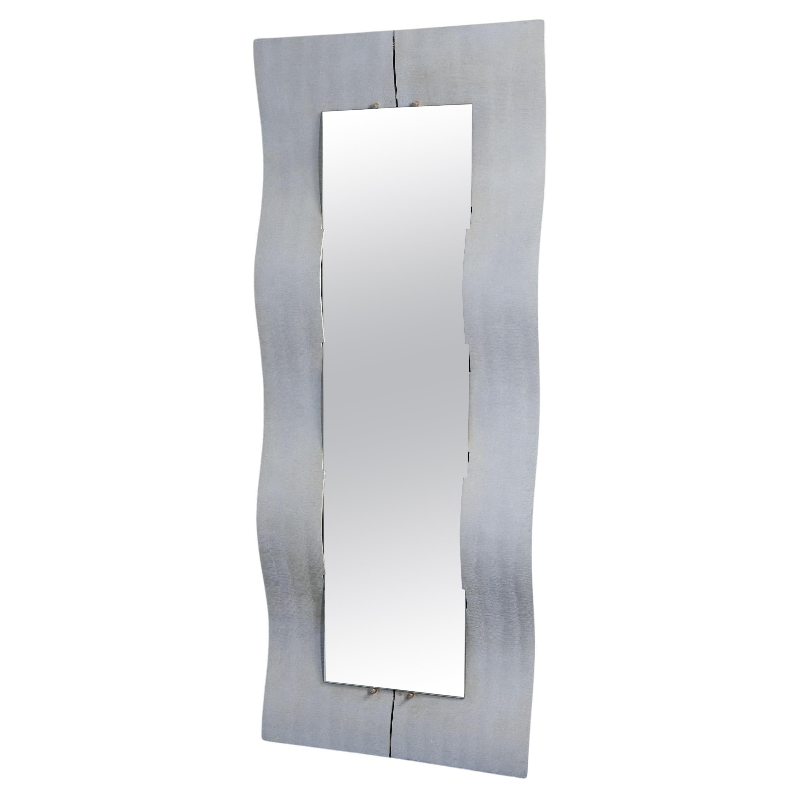 Lorenzo Burchiellaro: Large Etched Rectangular Wave Mirror, Aluminum, Italy 1971