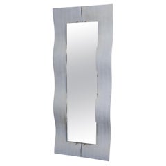 Retro Lorenzo Burchiellaro: Large Etched Rectangular Wave Mirror, Aluminum, Italy 1971