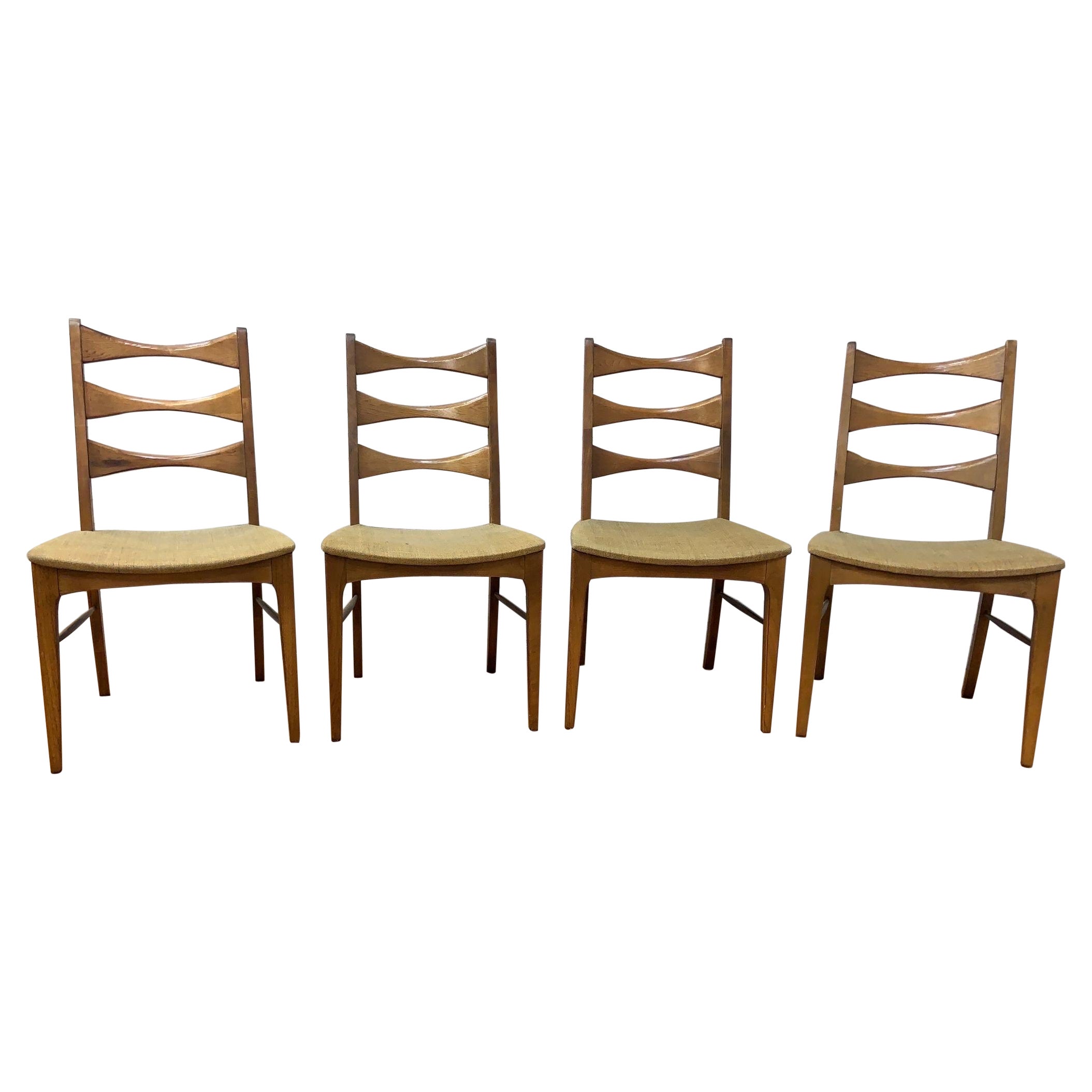 Mid Century Modern Lane Rhythm Walnut Ladder Back Side Chairs - Set of 4 For Sale