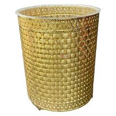 Retro Woven Brass Trash Can with Liner