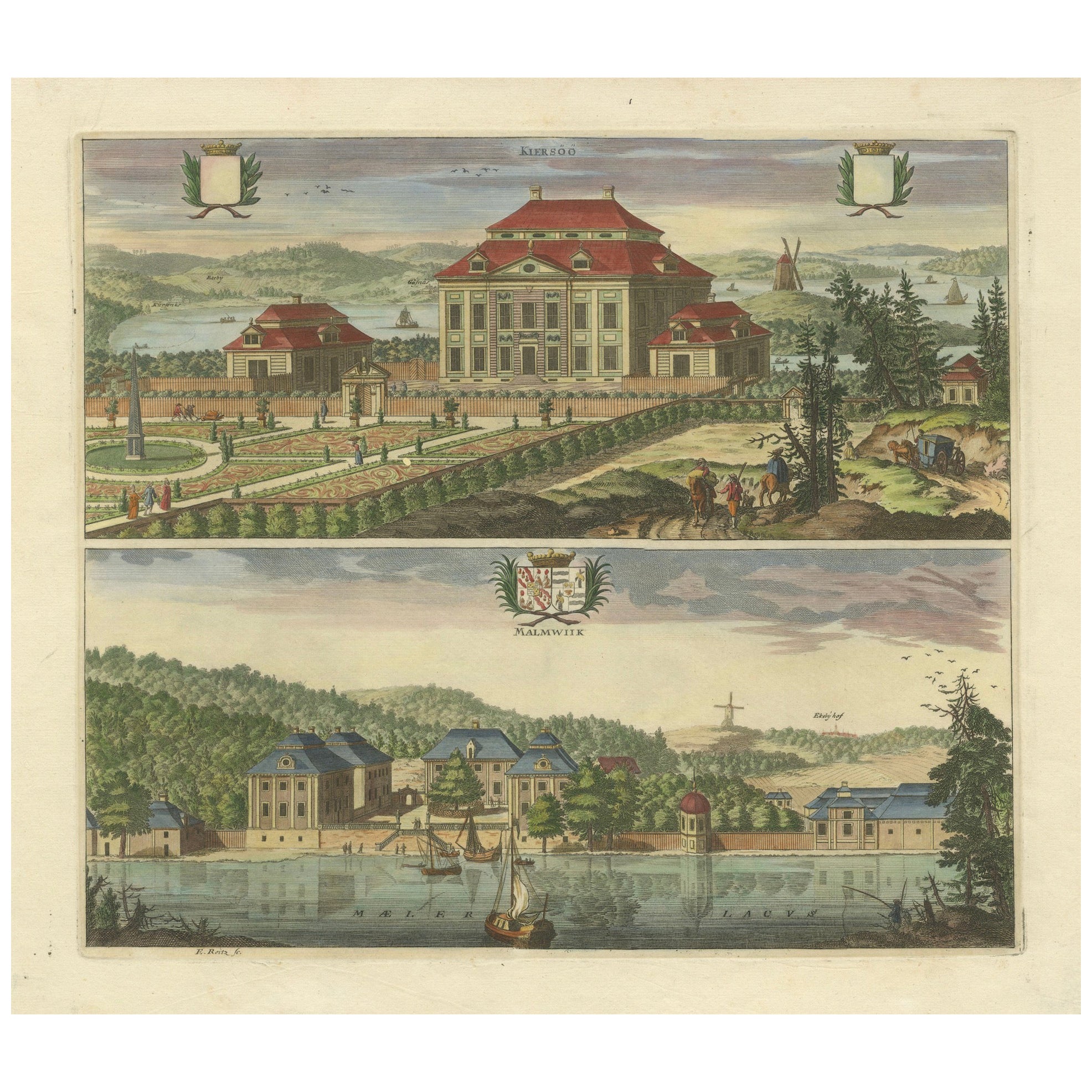 The Manors of Kärsö and Malmvik near Stockholm in Sweden, by Erik Reitz, ca.1690 For Sale