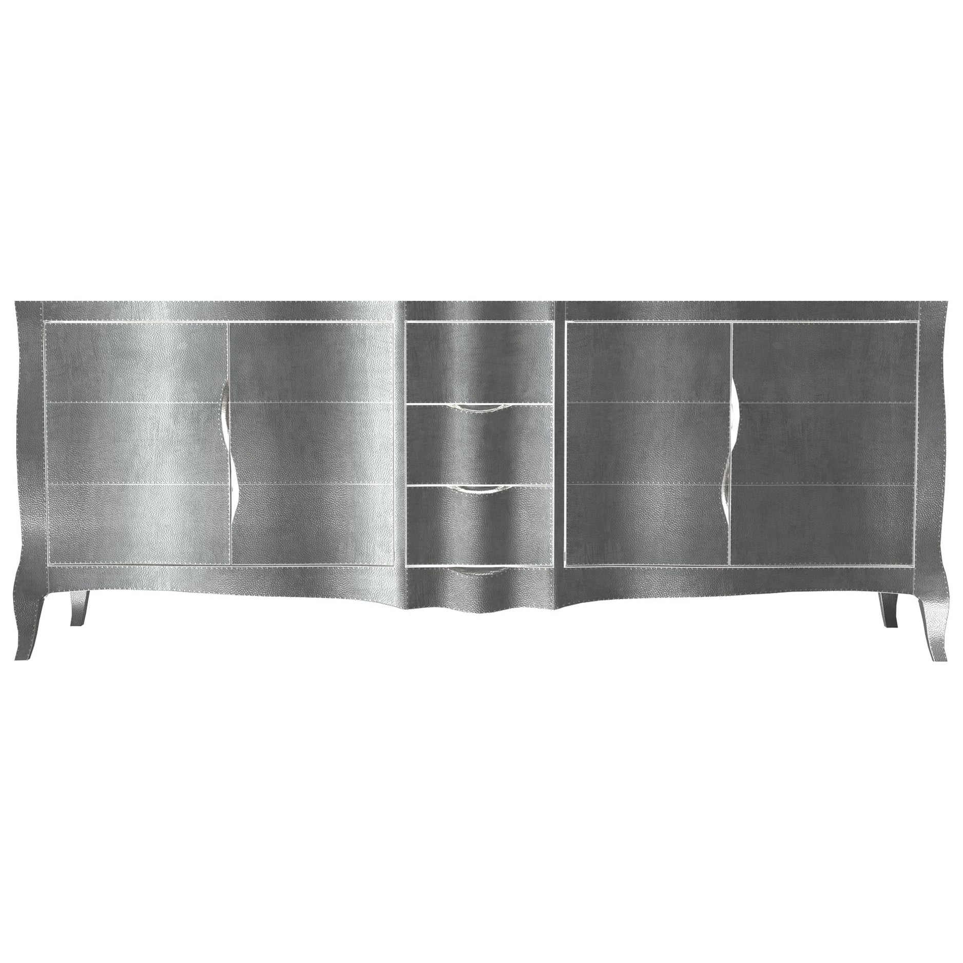 Louise Credenza Art Deco Buffets in Mid. Hammered White Bronze by Paul Mathieu For Sale