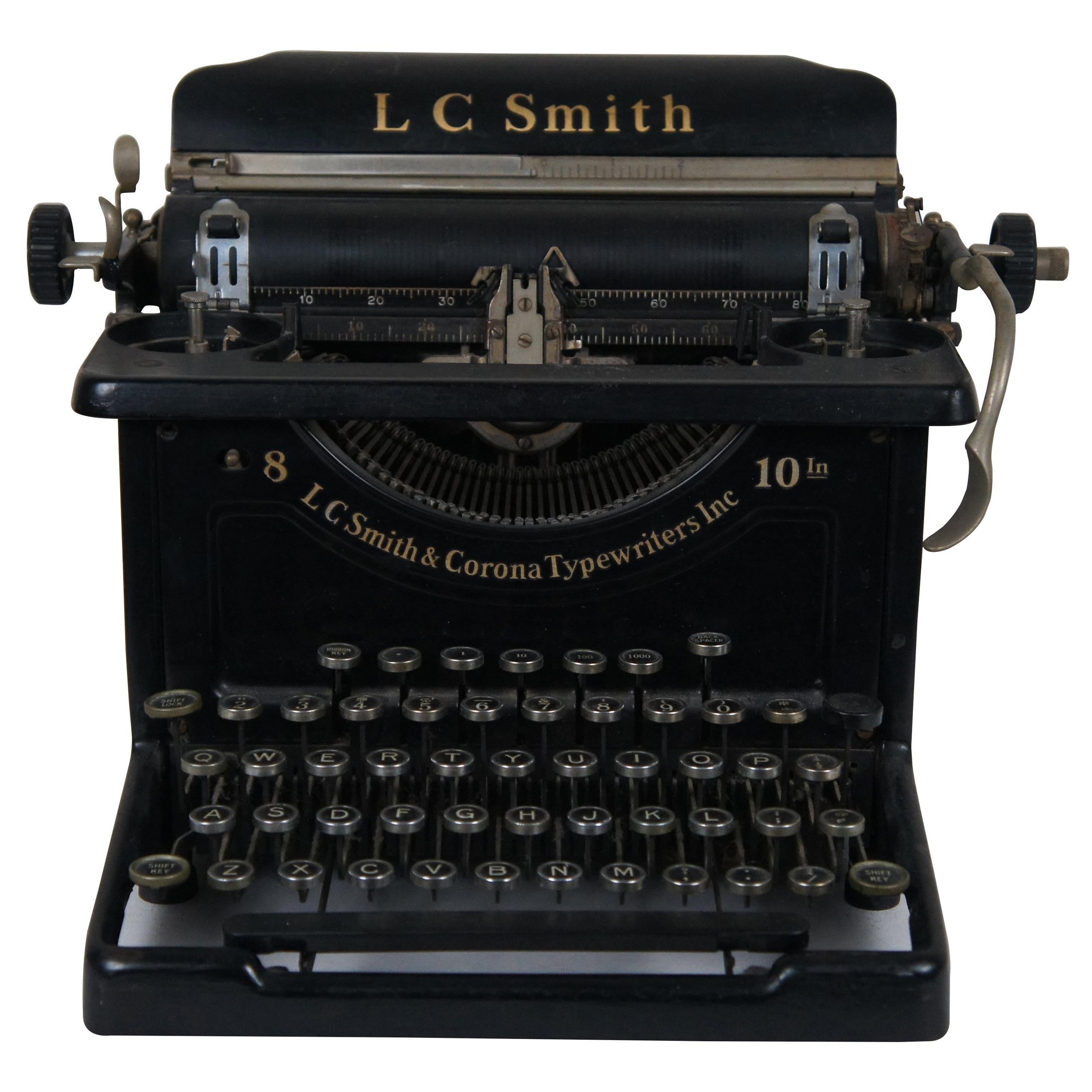 Antique 1930 LC Smith & Corona Standard & Silent No 8 Typewriter 15" For Sale