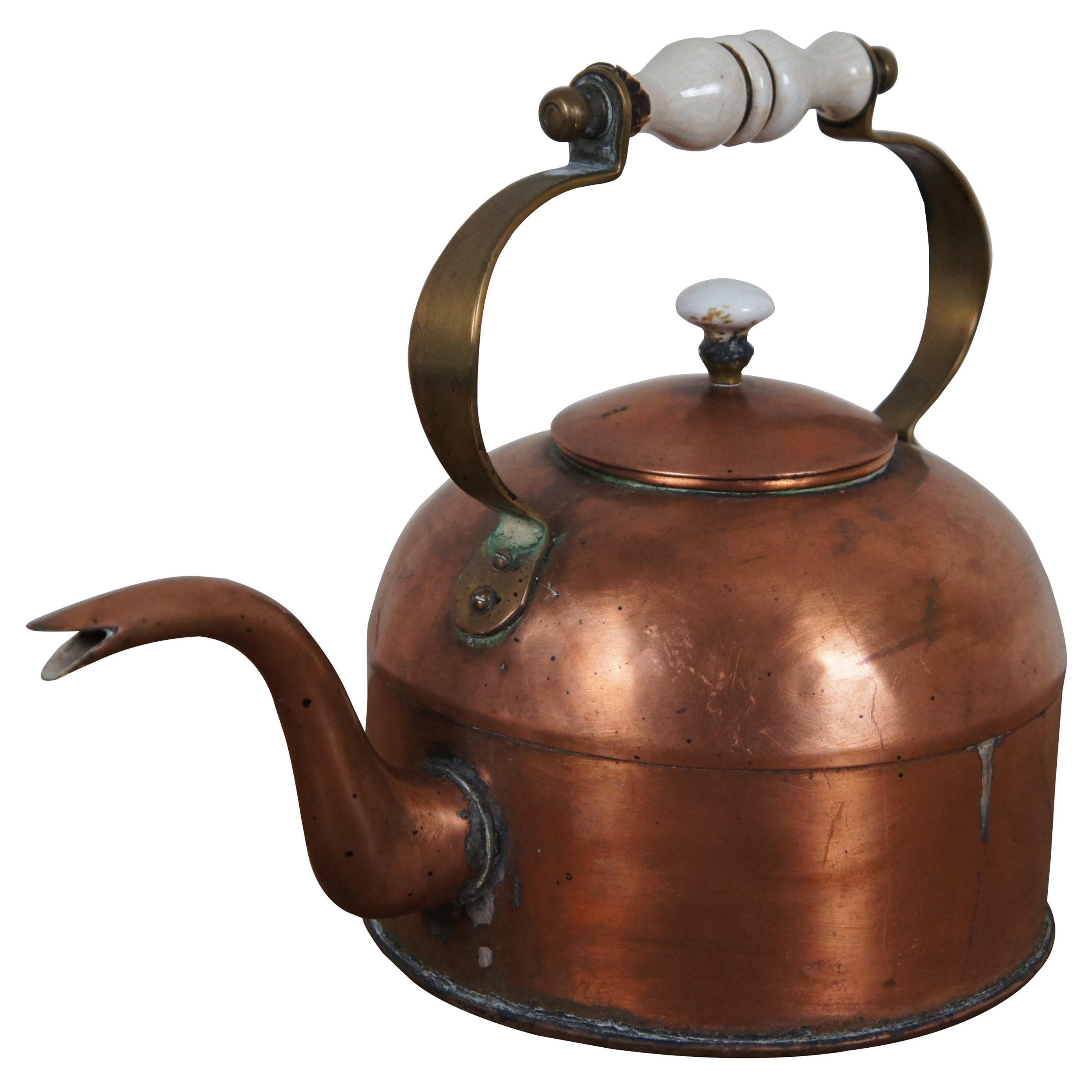 Antique English George III Copper Gooseneck Bird Spout Coffee Tea Kettle 12"