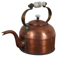 Used English George III Copper Gooseneck Bird Spout Coffee Tea Kettle 12"