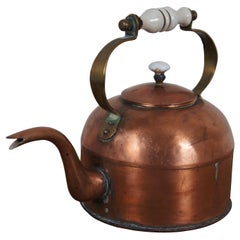 Antique English George III Copper Gooseneck Bird Spout Coffee Tea Kettle 12"