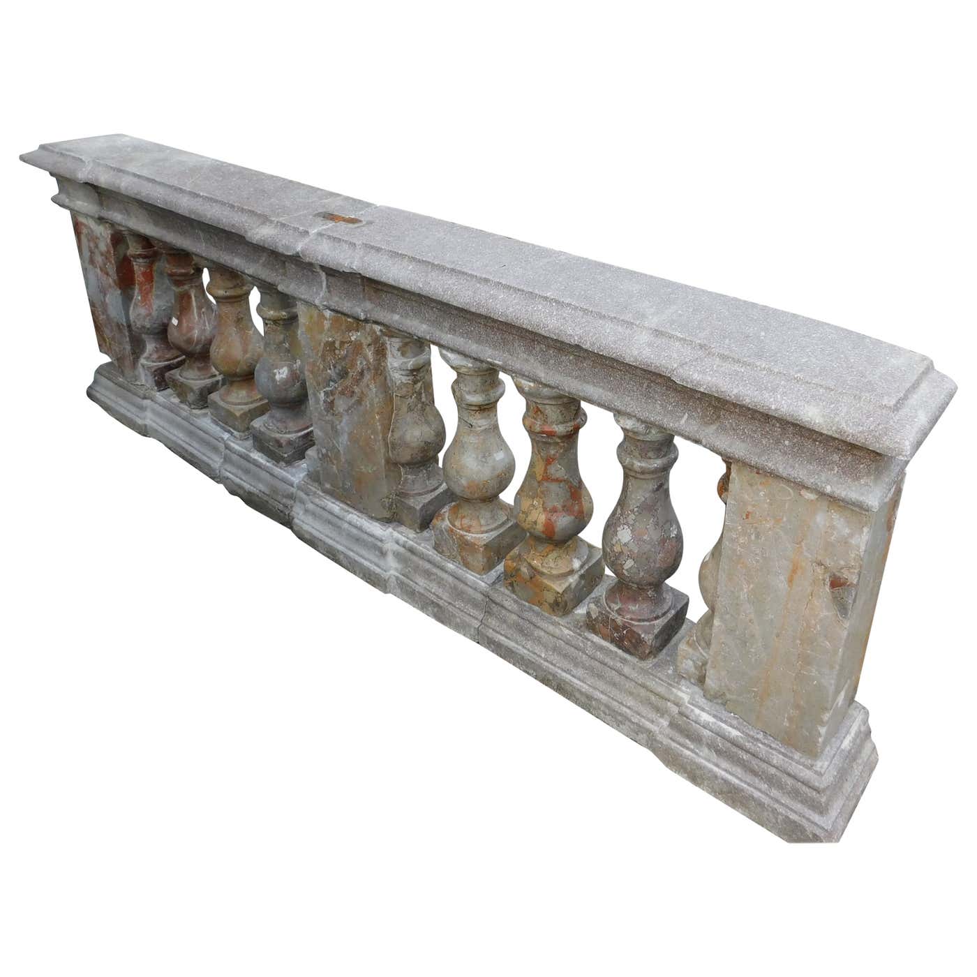 Pair of pink marble balustrade railings, with sculpted columns, Italy ...