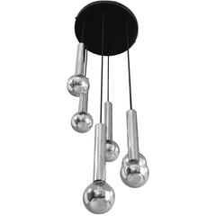 Ceiling Lamp with Five Chrome Tubes and Glass Mirror Balls by Motoko Ishii