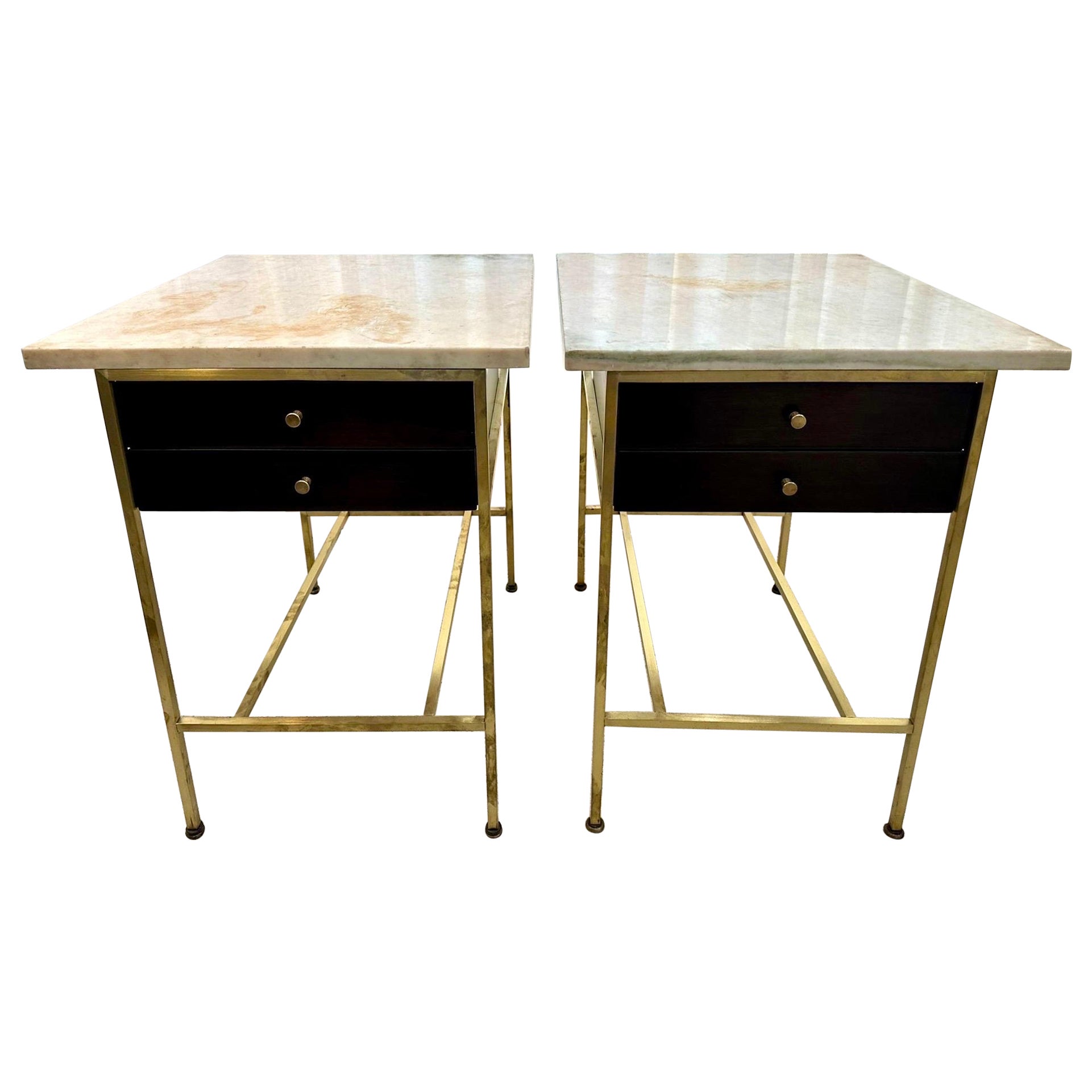 Paul McCobb Side Tables #8712 with Original Marble Tops, PAIR
