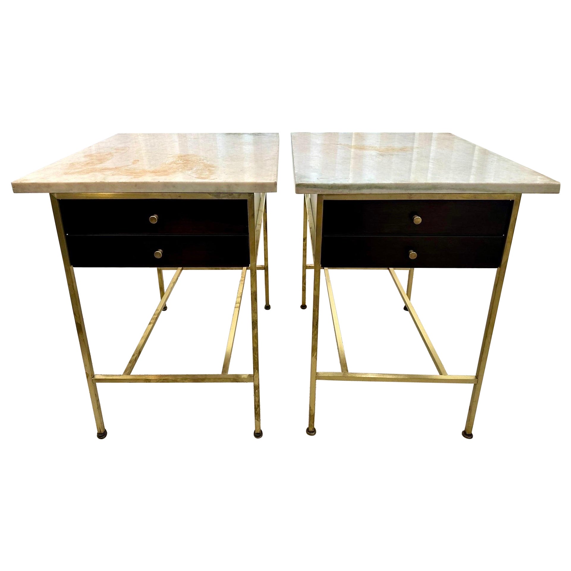 Tables d'appoint Paul McCobb n°8712 avec plateau en marbre d'origine, PAIR en vente