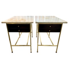 Paul McCobb Side Tables #8712 with Original Marble Tops, PAIR
