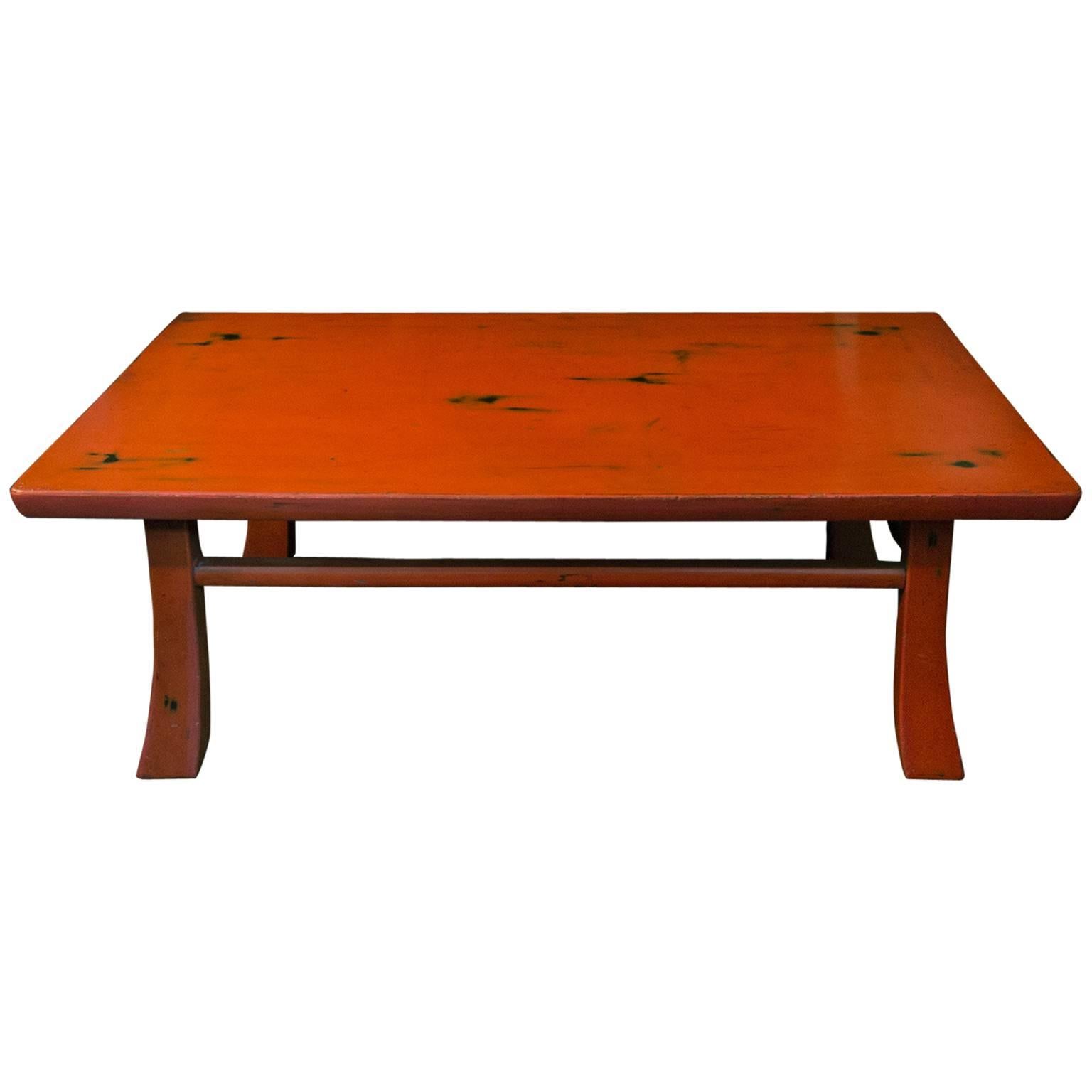 Vintage Japanese Style Negoro Nuri Lacquer Low Table For Sale