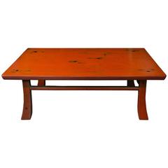 Vintage Japanese Style Negoro Nuri Lacquer Low Table