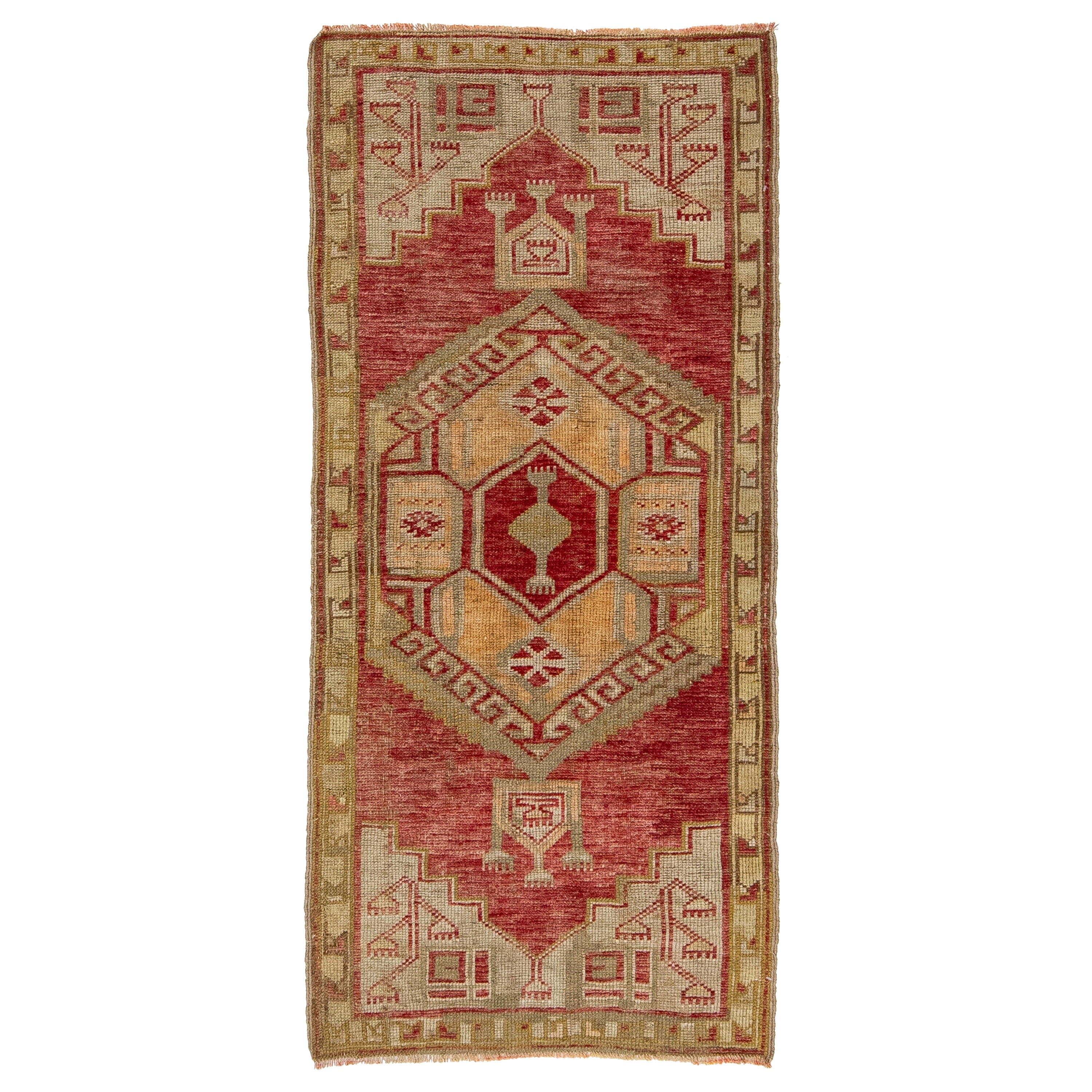 Red Vintage Turkish Anatolian Handmade Geometric Designed Wool Rug For Sale