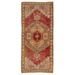 Red Vintage Turkish Anatolian Handmade Geometric Designed Wool Rug