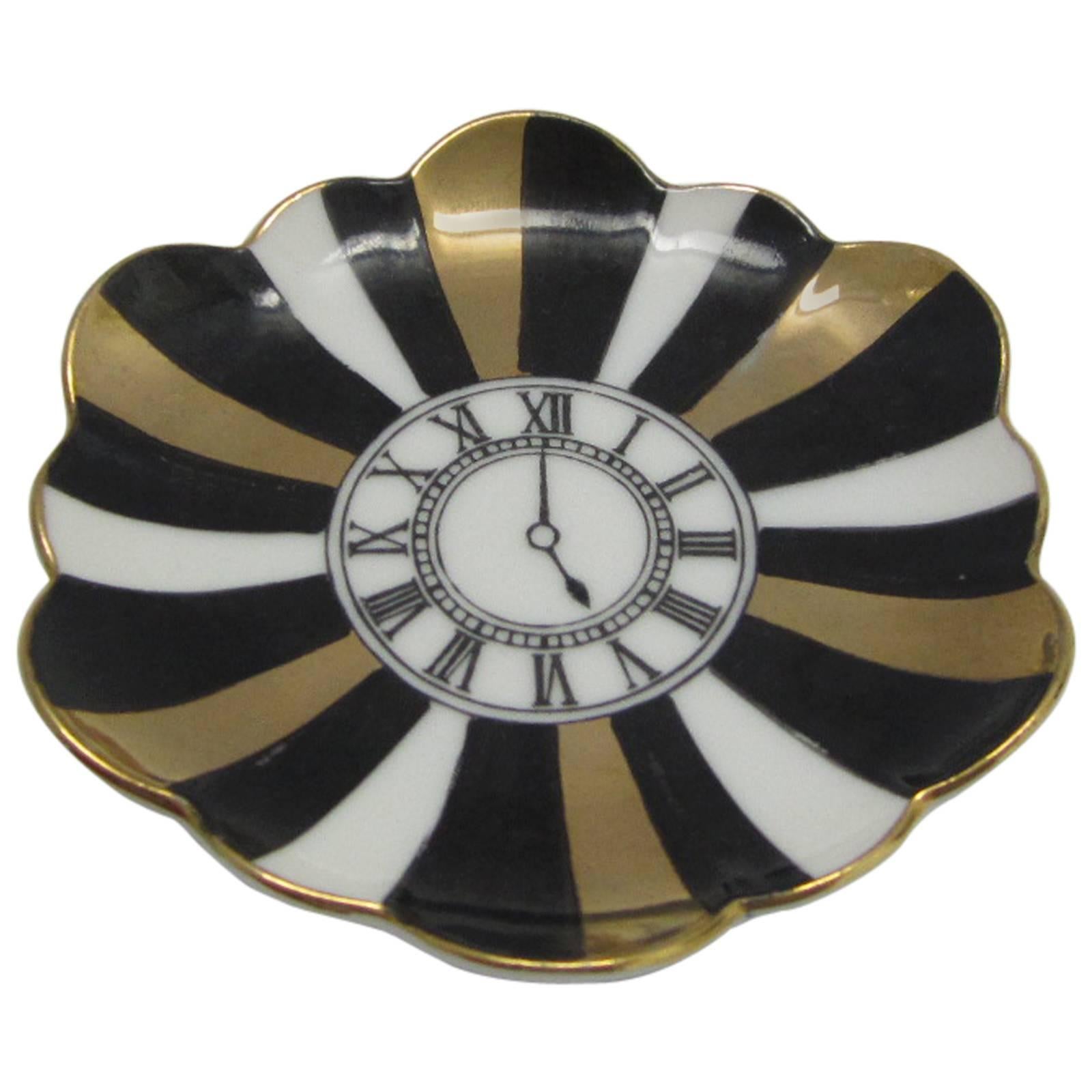 Fornasetti for Bergdorf Goodman Porcelain Trinket Dish with Clock Motif 