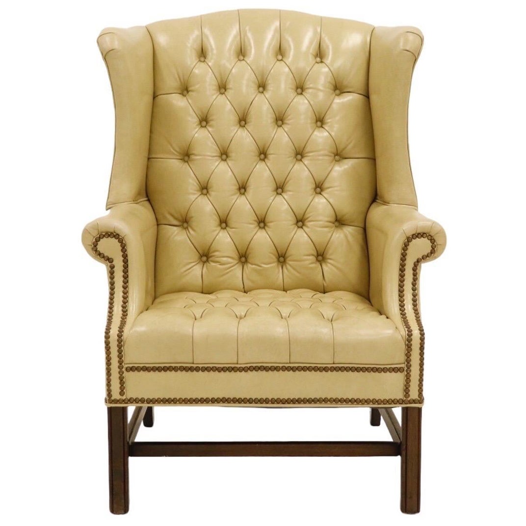 Leather Wingback Chair in Cream