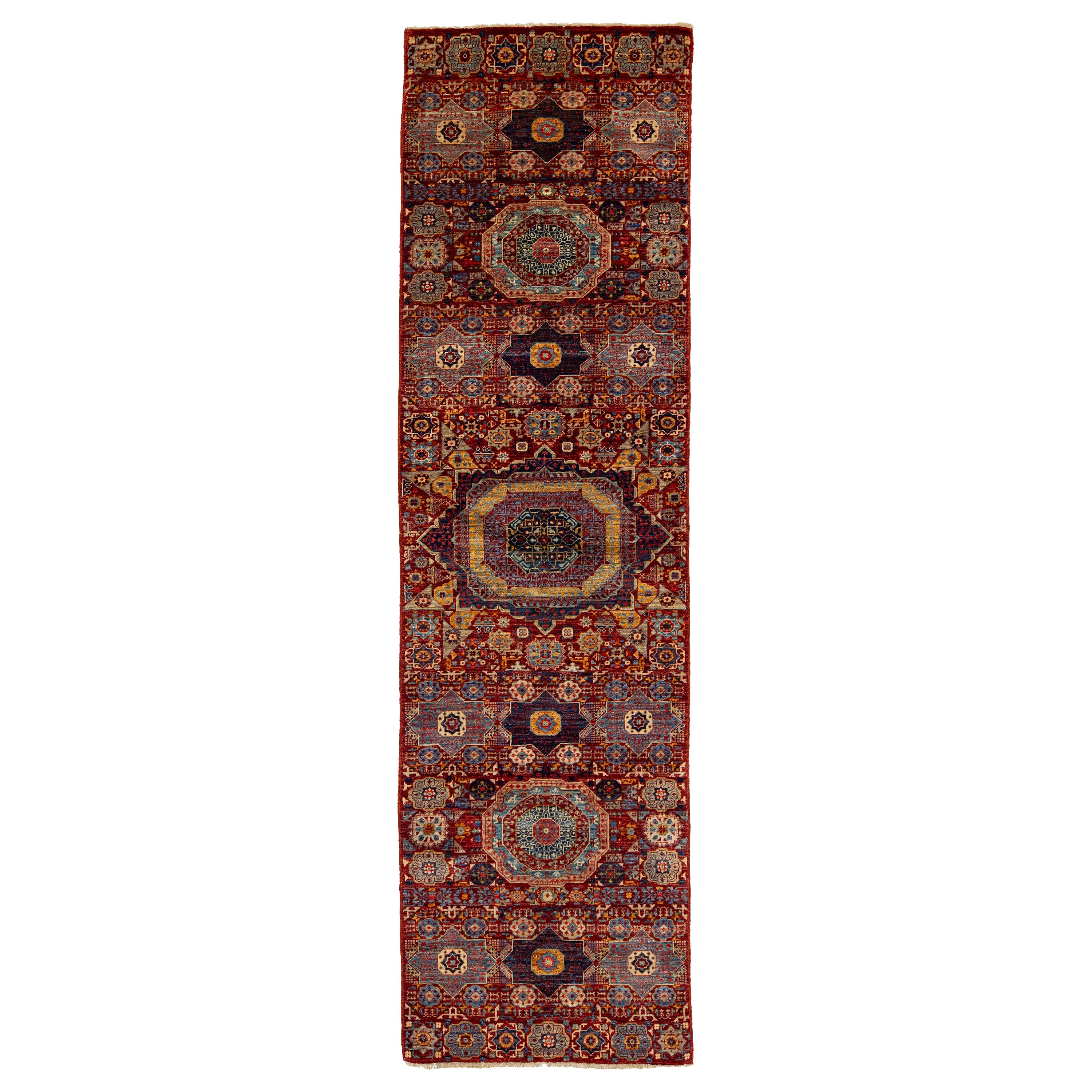 Modern Red Transitional Handmade Wool Runner with Floral Design For Sale